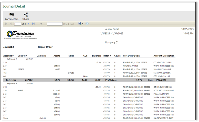 Report type Detail