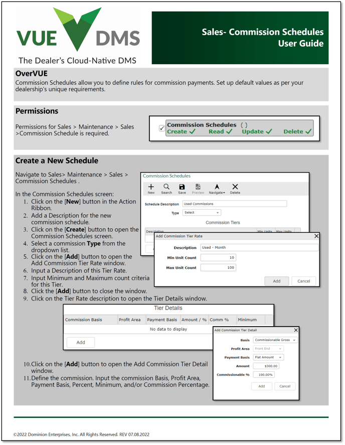 Sales commission schedule